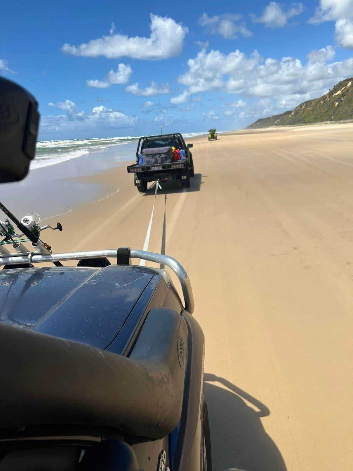 getting towed on fraser island with broken down car.