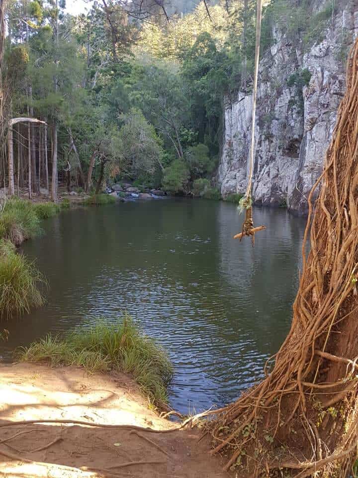Yarramalong camping ground rope swing over water