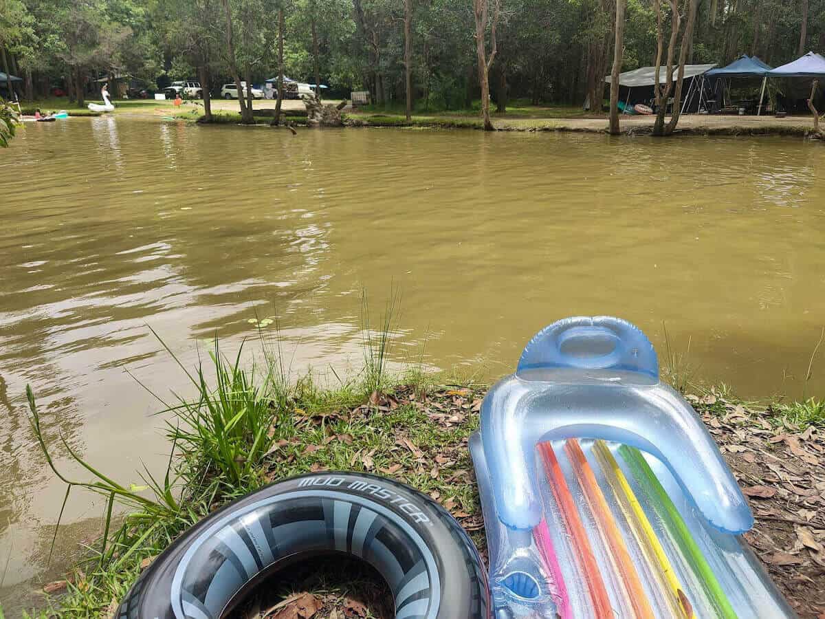 floaties by the water at cobb and co camping ground