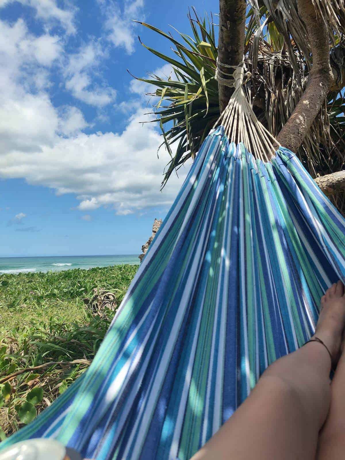 legs in a hammock on fraser island