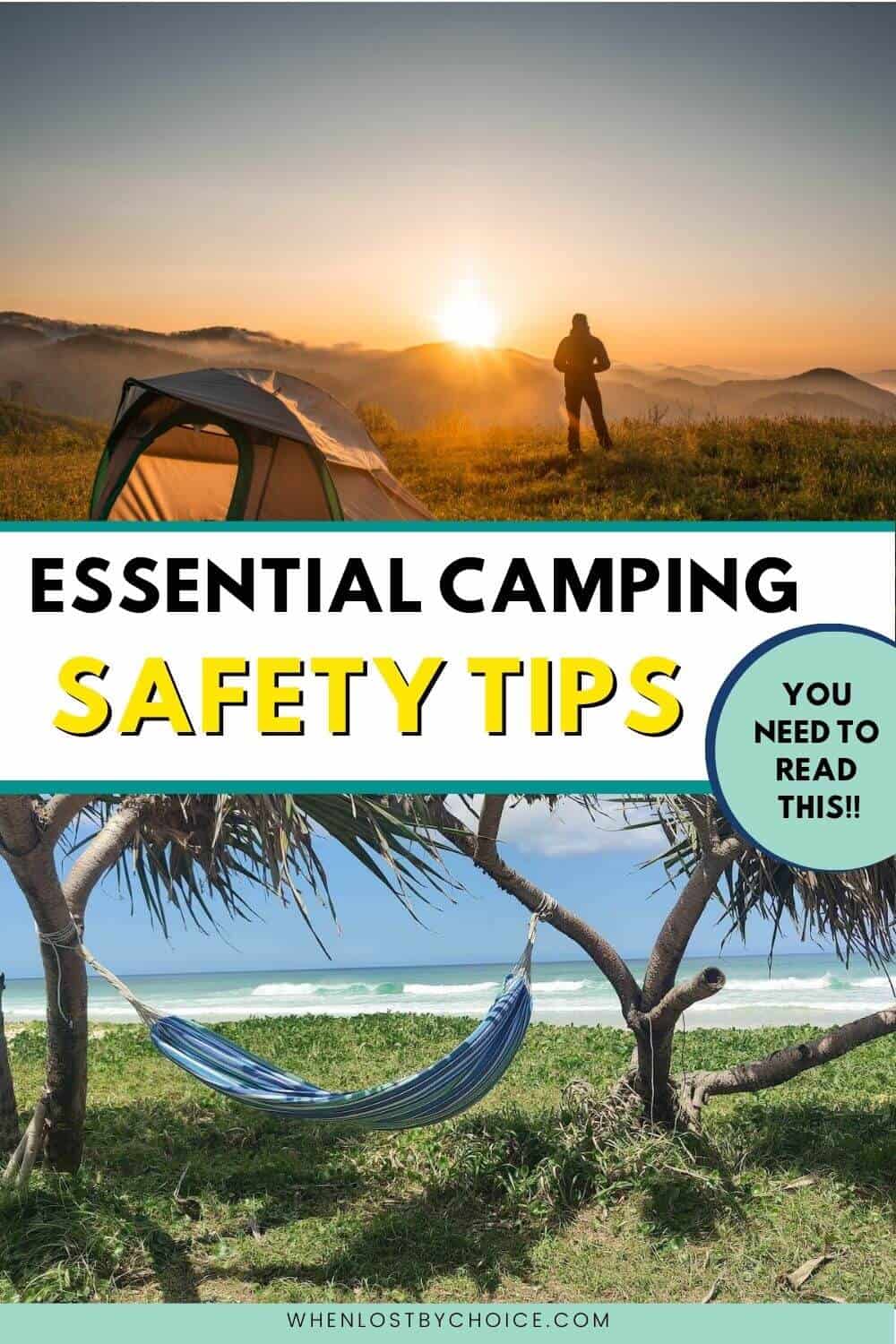pinterest image - text reads essential camping safety tips you need to read this