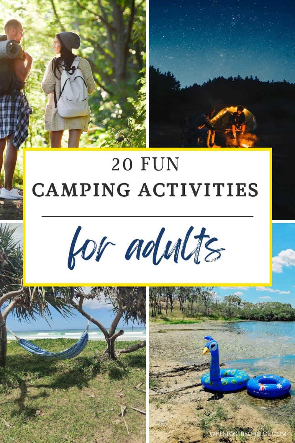pinterest image - text reads 20 fun camping activities for adults