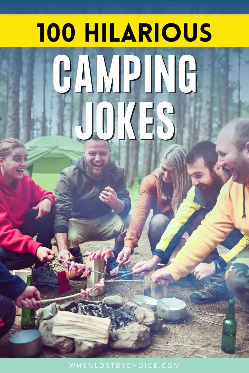 Pinterest image - text reads 100 hilarious camping jokes