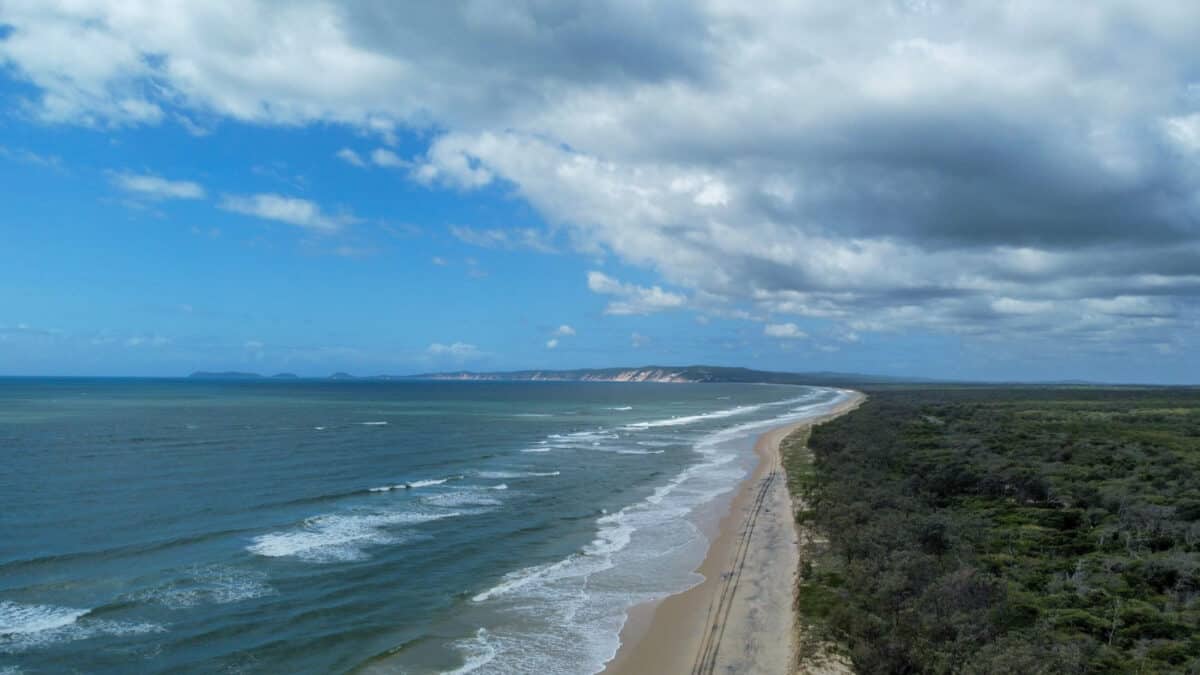 drone capture of rainbow beach coast line.