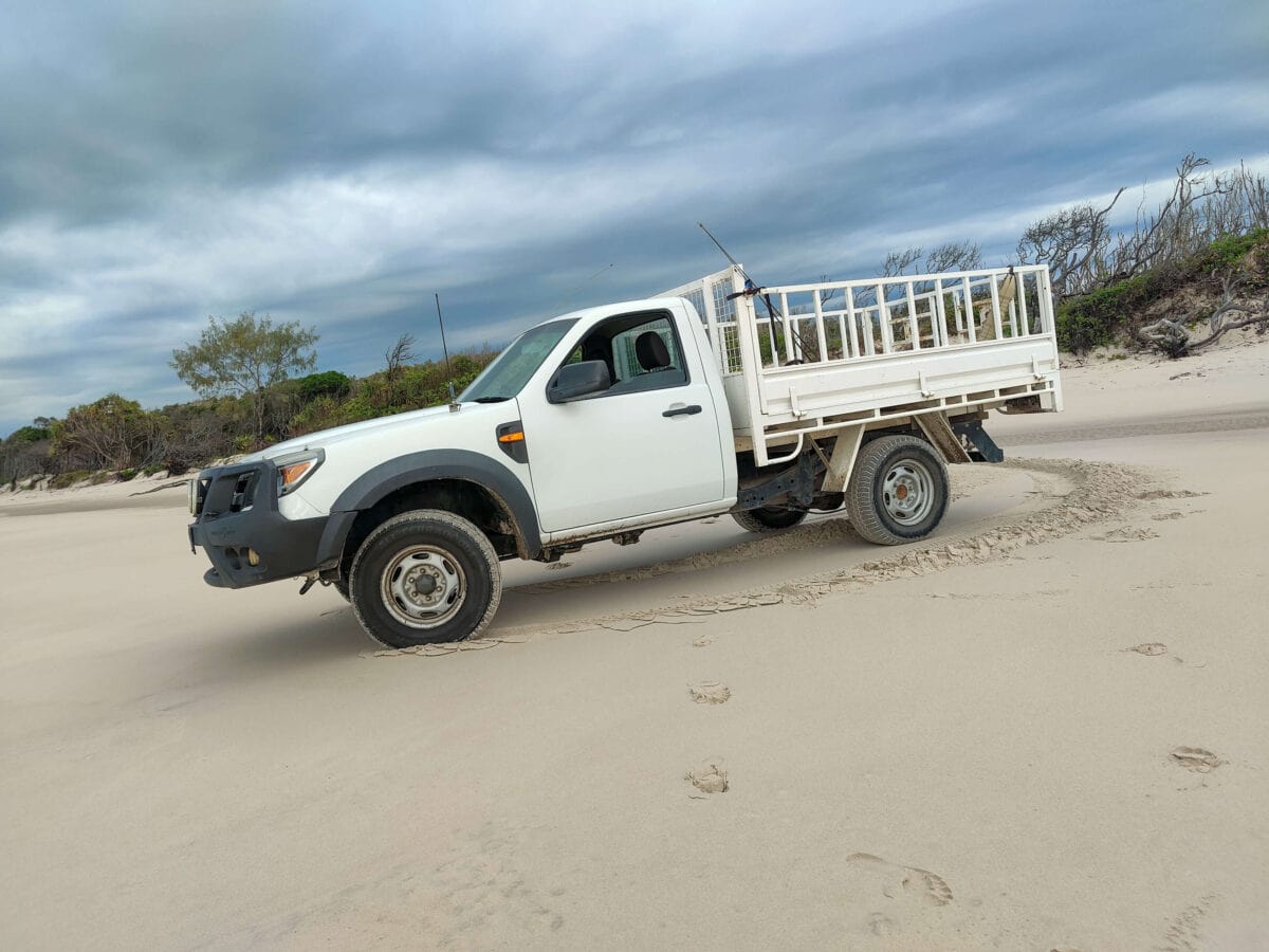 Ford Ranger Ute on Bribie Island beach.