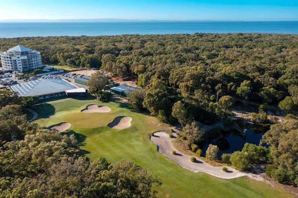 aerial view of bribie island golf course.