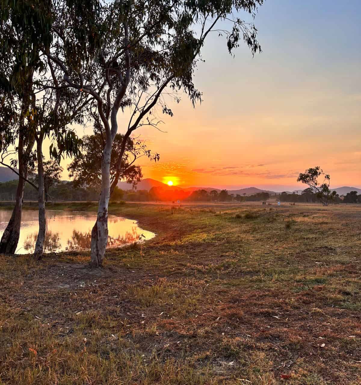 sunset over lake.